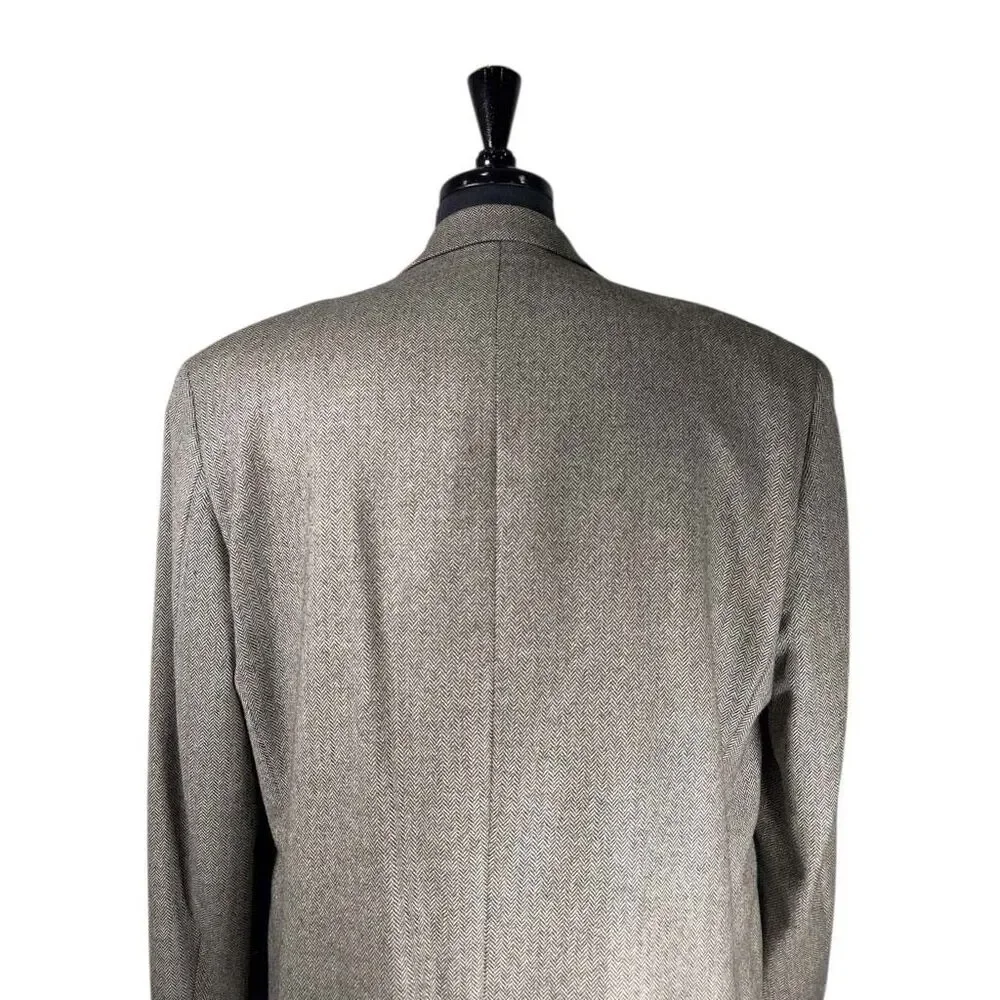 Ralph Lauren Mens 44L Gray Herringbone Lambswool Blazer Sport Coat Jacket Lined